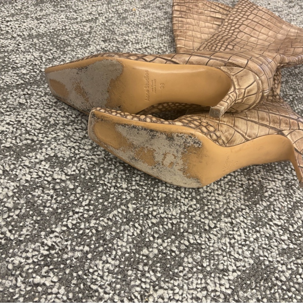 Acne Brown Crocodile Pattern Heeled Boots